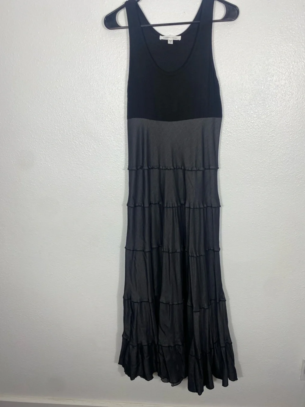 Sleeveless Black Top with Charcoal Tiered Maxi Skirt Karen by Kane Dress SizeS